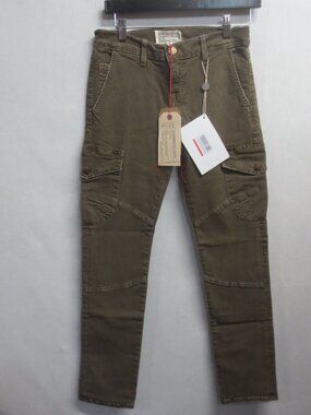 CURRENT ELLIOT WOMENS THE SLOUCHED SEAMED SLIM CARGO PANT-COMBAT GREEN - SIZE 23